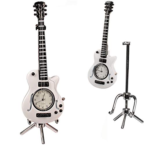 alles-meine.de GmbH kleine - Tischuhr/Miniatur - Uhr - Gitarre - E-Gitarre - mit Ständer - aus Metall - 14,3 cm - batteriebetrieben - Analog - Batterie - weiß schwarz - Zahlen .. von alles-meine.de GmbH