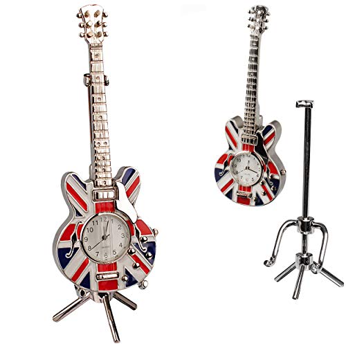 alles-meine.de GmbH kleine - Tischuhr/Miniatur - Uhr - Gitarre - E-Gitarre - mit Ständer - aus Metall - 14,5 cm - batteriebetrieben - Analog - Batterie - Union Jack - Zahlen St.. von alles-meine.de GmbH