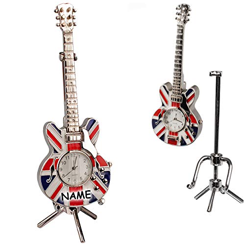 alles-meine.de GmbH kleine - Tischuhr/Miniatur - Uhr - Gitarre - E-Gitarre - mit Ständer - inkl. Name - aus Metall - 14,5 cm - batteriebetrieben - Analog - Batterie - Union Jac.. von alles-meine.de GmbH