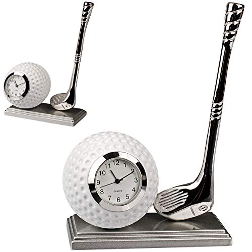 alles-meine.de GmbH kleine - Tischuhr/Miniatur - Uhr - Golf - Golfschläger & Golfball - aus Metall - 10,6 cm - batteriebetrieben - Analog - Batterie - Silber grau - Zahlen Steh.. von alles-meine.de GmbH