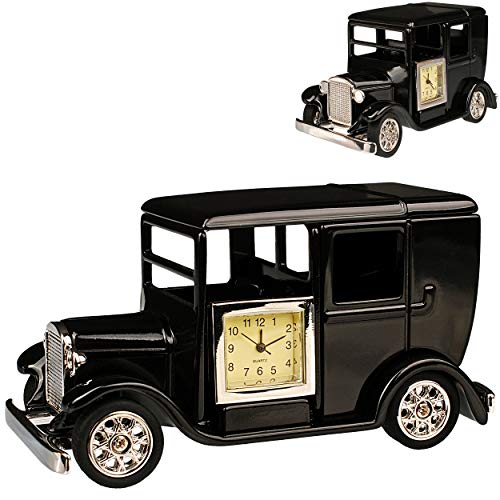 alles-meine.de GmbH kleine - Tischuhr/Miniatur - Uhr - Oldtimer - Auto/Taxi - aus Metall - 10,5 cm - batteriebetrieben - Analog - Batterie - schwarz - Silber - Zahlen Stehuhr.. von alles-meine.de GmbH