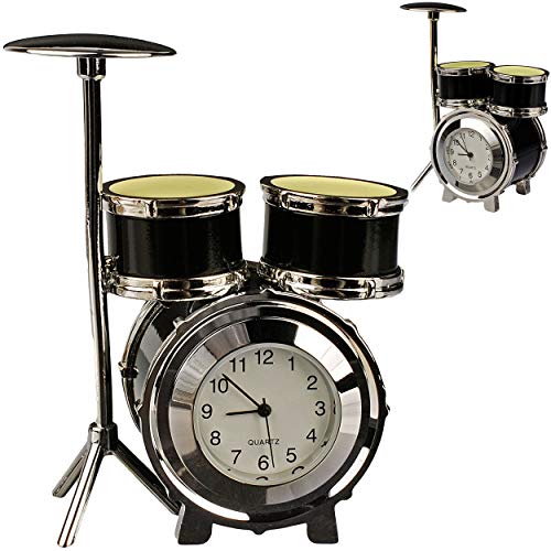 alles-meine.de GmbH kleine - Tischuhr/Miniatur - Uhr - Schlagzeug - Drums/Drum Set - aus Metall - 8,3 cm - batteriebetrieben - Analog - Batterie - schwarz - Silber - grau - Z.. von alles-meine.de GmbH