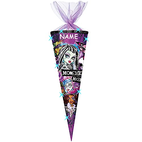 alles-meine.de GmbH mit 3-D Glitzer Effekt ! - Schultüte - Monster High - Schaurig schräg - 85 cm / 12 eckig - incl. Namen - Organza Abschluß - Zuckertüte - mit/ohne Kunsts.. von alles-meine.de GmbH