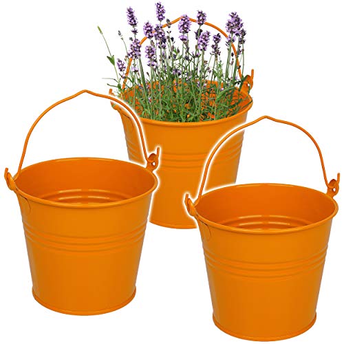 Kleiner - Metalleimer/Blumentopf - orange - 15 cm hoch - 2 Liter - Metall rostfrei - Blech Eimer - rund - mit 3-D Effekt Rillen Prägung - mit Henkel - Frost.. von alles-meine.de GmbH