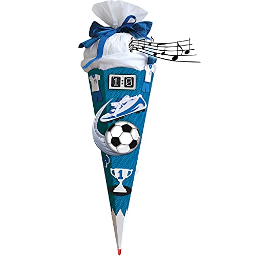 mit Sound Modul ! - BASTELSET Schultüte - Fußball 85 cm - mit Holzspitze - Zuckertüte Roth - ALLE Größen - 6 eckig Fußballer Fussball Sport Jungen Weiß Blau W.. von alles-meine.de GmbH