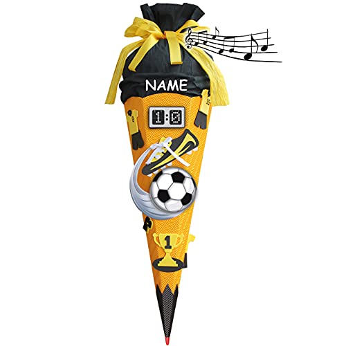 mit Sound Modul ! - BASTELSET Schultüte - Fußball 85 cm - inkl. Name - mit Holzspitze - Zuckertüte Roth - ALLE Größen - 6 eckig Fußballer Fussball Sport Junge.. von alles-meine.de GmbH