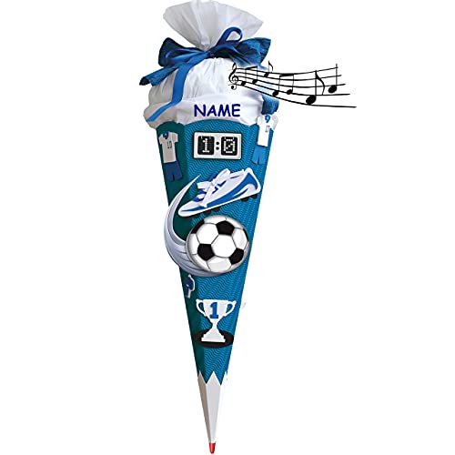 mit Sound Modul ! - BASTELSET Schultüte - Fußball 85 cm - inkl. Name - mit Holzspitze - Zuckertüte Roth - ALLE Größen - 6 eckig Fußballer Fussball Sport Junge.. von alles-meine.de GmbH