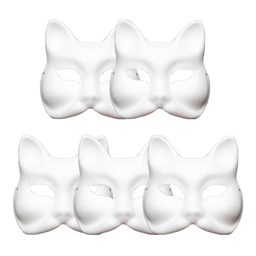 5 Stück Füchse Maske für Frauen, Maskeraden, japanische Animes, Cosplay-Maske, DIY, handbemalt, halbe Gesichtsmaske, Halloween, Party-Dekorationen, Papiermaske von amangul