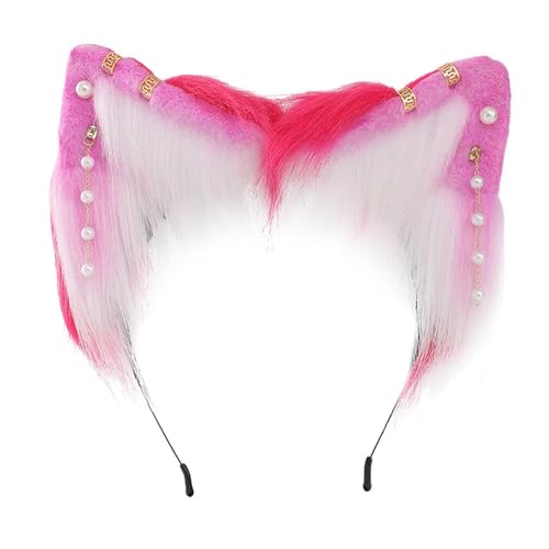 amangul Elastische Größe Ohrform Haarreifen mit Perlenohrring Karneval Cosplay Party Plüsch Stirnband für Jugendliche Erwachsene von amangul