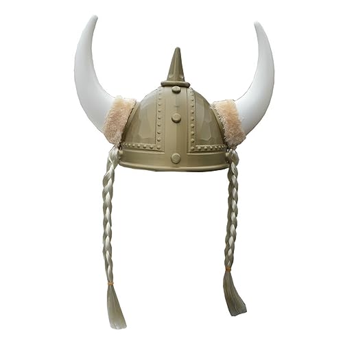 amangul Erwachsenen-Wikingerhelm mit Hörnern für Wikinger-Motto-Partys, antiker römischer Hut für Halloween-Kostüm, mittelalterliches Verkleiden (Gold mit Zopf) von amangul