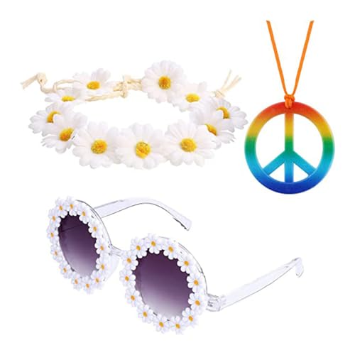 amangul Hippie-Kostüm-Set enthält Sonnenbrille, Stirnband, Friedenszeichen-Halskette und Ohrringe, 60er-/70er-Jahre-Stil, Vintage-Kostüm (Md0906N22) von amangul