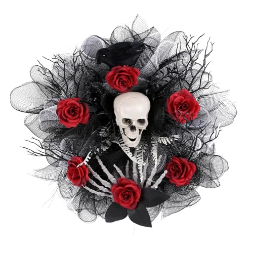 amangul Mystische Halloween-Rose und Skelett-Kopfschmuck, weich, Festival-Kopfbedeckung mit Totenkopf für Themenveranstaltungen von amangul