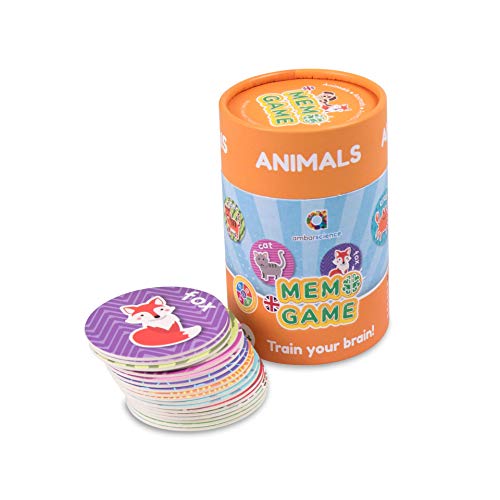 ambarscience 6162800040020 Memo Games Tiere, Lernspiel zum Suchen von Paaren und Erlernen der englischen Wörter, 40 Teile, für Kinder 3+, bunt von ambarscience