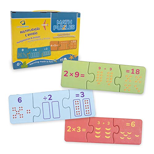 ambarscience 6162840130020 Puzle, Rompecabezas Math Puzzles – Multiplikation | Division – Lernspiel, 60 Teile zum Mathematiklernen, für Kinder ab 6 Jahren von ambarscience