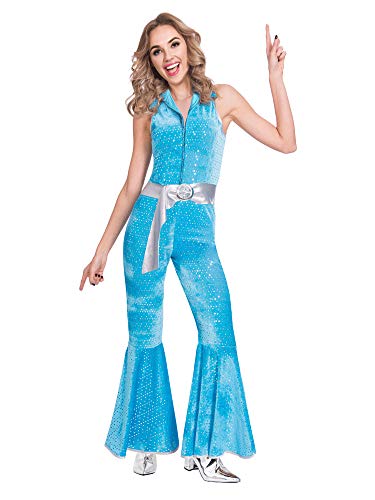 (PKT) (9905748) Adult Ladies Blue Disco Diva Jumpsuit Fancy Dress Costume von amscan