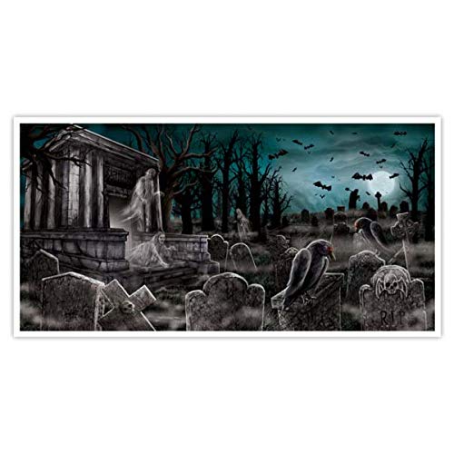 Amscan 120191-55 - Folienbanner Friedhof, Maße 165,1 x 85 cm, Fensterdeko, RIP, Graveyard, ChurchHalloween, Horror-Party, Mottoparty von amscan