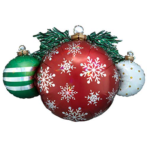 Amscan 4009301 - SuperShape Folienballon schillernde Weihnachtskugeln, Ornaments Holographic, 88 x 60 cm, Christbaum, Heliumballon, Party, Dekoration, Xmas, Christmas von amscan