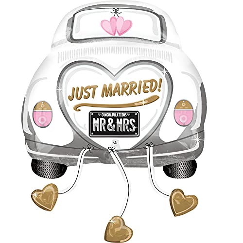 Amscan 4358475 - SuperShape Folienballon Brautauto, Just Married, Geschenk, Dekoration, Hochzeit, Auto, Vermählung, Heliumballon, Luftballon von amscan