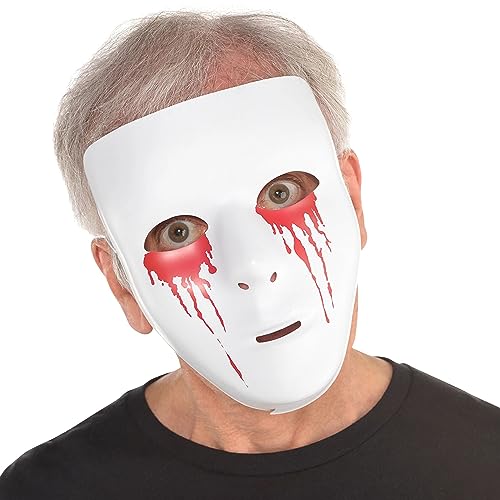 Amscan 8400467-55 - Maske Blutige Augen, Länge ca. 24 cm, Rot-Weiß, aus Polyester, Gesichtsmaske mit Blutspuren unter den Augen, Accessoire für Karneval und Halloween, Kostüm, Verkleidung von amscan