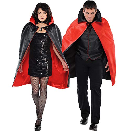 Amscan 840740-55 - Umhang zum Wenden, rot-schwarz, Überwurf, Cape mit Kragen, 2 in 1, Vampir, Hexe, Zauberer, Unisex, Halloween, Karneval, Mottoparty von amscan