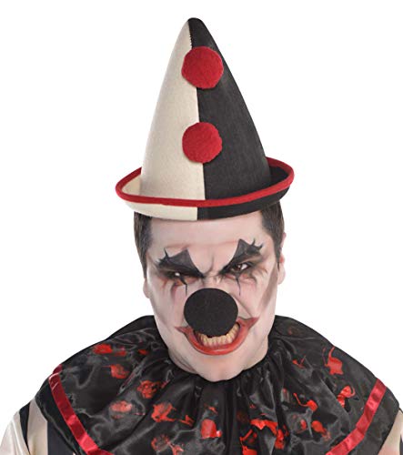 Amscan 845795-55 - Spitzer Clown-Hut, Höhe ca. 23 cm, Rot-Weiß-Schwarz, Filzoptik aus Polyester, Accessoire für Halloween-, Grusel-, Mottoparty und Karneval, Kopfbedeckung von amscan