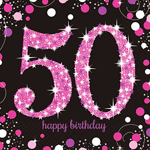 Amscan 9901182 - Servietten Happy Birthday, 16 Stück, 33 x 33 cm, Sparkling Celebration, Pink von amscan