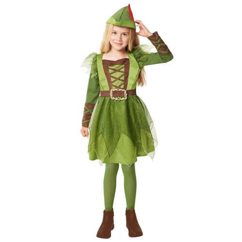 amscan 9916805 – Mädchen Welttag Peter Pan Kleid Kostüm Kinder Kostüm mit Hut Alter: 8–10 Jahre von amscan