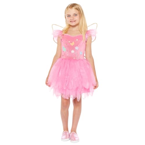 Amscan 9918388 - Girls Pink Fairy Dress with 3D Bodice & Wings Kids Fancy Dress Costume Age: 3-4yrs von amscan