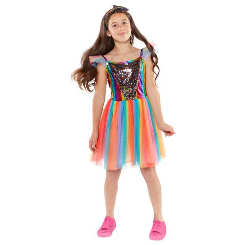 Amscan 9918398 - Girls Rainbow Fairy Dress with Headband Kids Fancy Dress Costume Age: 6-8yrs von amscan