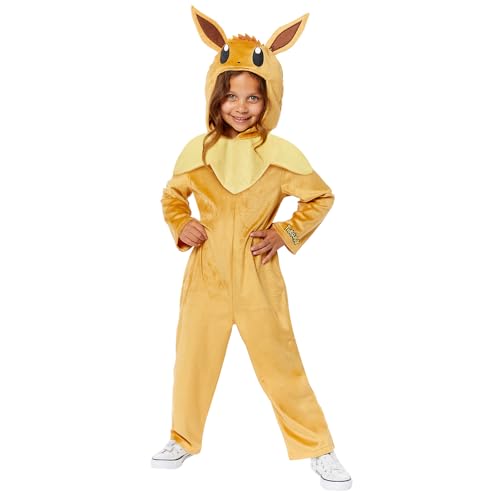 Amscan 9918511 – Unisex, offiziell lizenzierter Pokémon-Eevee-Kapuzenoverall, Kinder-Kostüm, Alter: 3–4 Jahre , DE - 104 von amscan