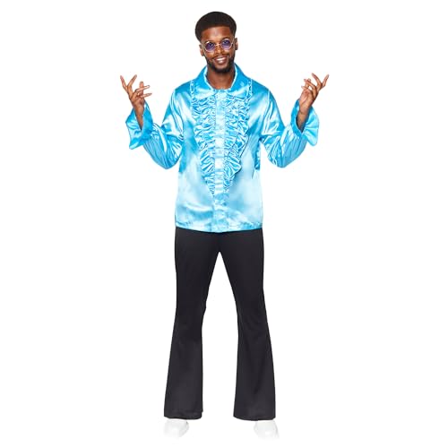 Amscan 9918529 - Men's 1970's Blue Satin Ruffle Shirt Adults Fancy Dress Costume Size: Large von amscan