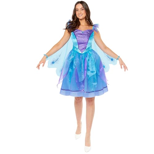 Amscan 9919019 - Women's Elegant Peacock Dress with Wings & Headpiece Adults Fancy Dress Costume Size: 8-10 von amscan