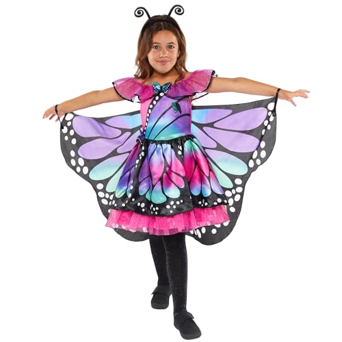 Amscan 9919044 - Girls Pretty Butterfly Dress with Wings & Headband Kids Fancy Dress Costume Age: 3-4yrs von amscan