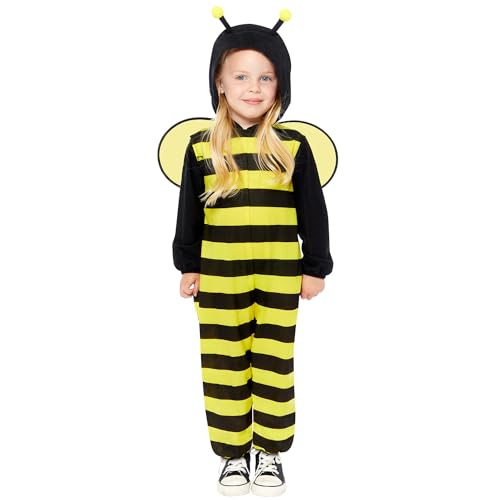 Amscan 9919061 - Unisex Bee Fleece Hooded Zip-up Onesie with Wings Kids Fancy Dress Costume Age: 3-4yrs von amscan