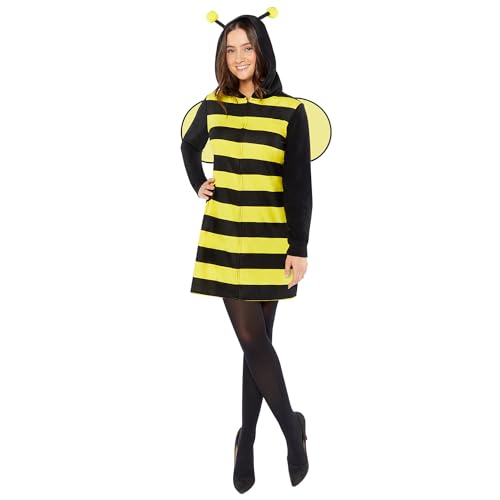 Amscan 9919071 - Women's Zip-up Fleece Bee Dress with Hood & Wings Adults Fancy Dress Costume Size: S/M von amscan