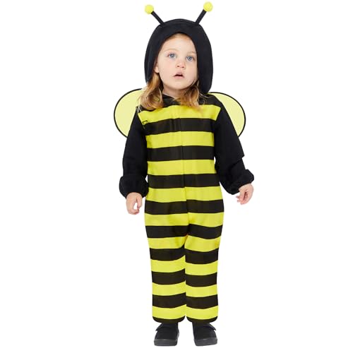 Amscan 9919074 - Unisex Fleece Bee Onesie Babies Hooded Romper with Headpiece Fancy Dress Costume Size: 6-12m von amscan