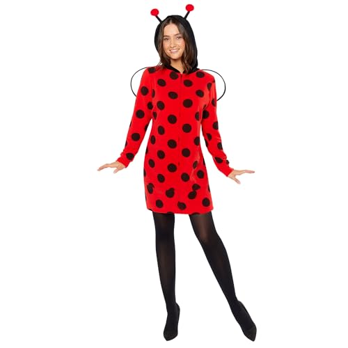 Amscan 9919083 - Women's Zip-up Fleece Ladybug Dress with Hood & Wings Adults Fancy Dress Costume Size: S/M von amscan