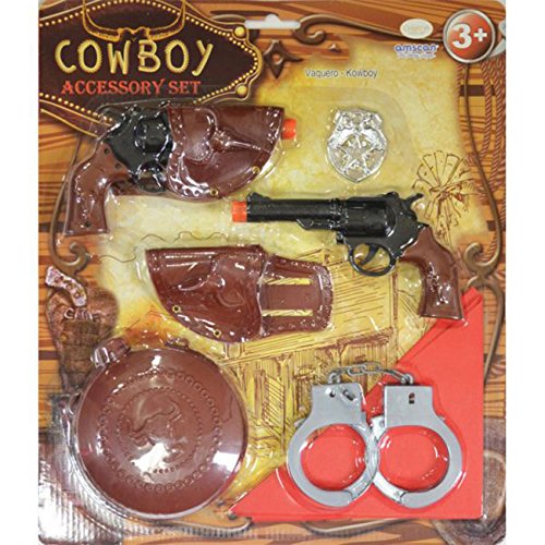 Amscan 997577 - Kostümset Cowboy, Halstuch, Abzeichen, Holster, zwei Pistolen, Feldflasche,1 Paar Handschellen, Spielset von amscan