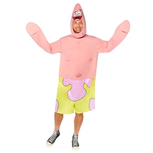 Amscan - Erwachsenenkostüm Patrick, Overall mit bedruckten Shorts, Mütze, Spongebob, Seestern, Karneval, Motto-Party von amscan