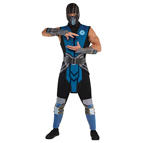 Amscan - Erwachsenenkostüm Sub Zero aus Mortal Kombat, Overall, Gürtel, Handgelenkschützer, Armstulpen, Kopfbedeckung, Maske, Motto-Party, Karneval von amscan