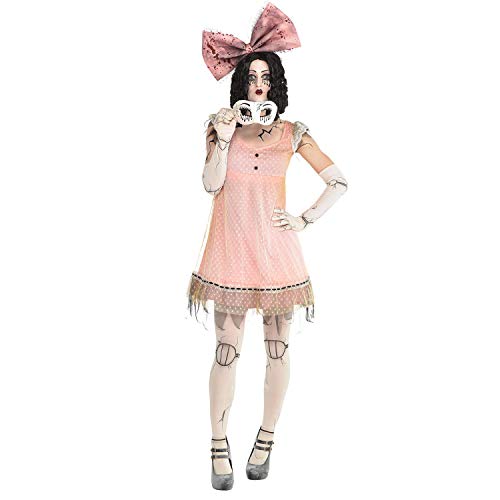 Amscan - Erwachsenenkostüm gruselige Puppe, Kleid, Strumpfhose, Handschuhe, Haarband, Schleife, Maske, Halloween, Mottoparty, Karneval von amscan