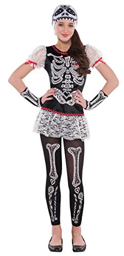 Amscan - Kinderkostüm Freches Skelett, Kleid, Leggings, Mütze, Armstulpen, , Dia de los Muertos, Mottoparty, Karneval, Halloween von amscan