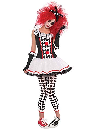 Amscan - Kinderkostüm Harlekin Girl, Kleid, Haarband, Leggings, Armstulpen, Ellequin, Narr, Mottoparty, Karneval, Halloween, Weiß, 12 bis 14 Jahre von amscan