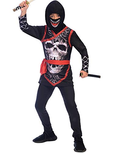 Amscan - Kinderkostüm Ninja, Oberteil, Kapuze mit Gesichtsmaske, Gürtel, Hose, Kämpfer, Mottoparty, Karneval, Halloween, Schwarz, 12-14 Jahre von amscan