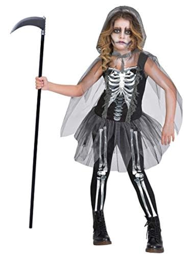 Amscan - Kinderkostüm Skelett-Lady, Top, Leggings, Tüllumhang mit Kapuze, Sensenfrau, Mädchen, Jugendliche, Hexe, Halloween, Karneval, Mottoparty, 14 bis 16 Jahre von amscan