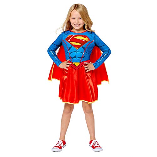 Amscan - Kinderkostüm Supergirl, Kleid, Umhang, 100 % recycelte Materialien, Superheldin, DC Super Heroes, Motto-Party, Karneval von amscan