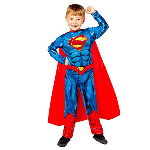 Amscan - Kinderkostüm Superman, Overall mit ausgepolsterter Brust, Umhang, 100 % recycelte Materialien, DC Super Heroes, Motto-Party, Karneval, Blau, 104 von amscan