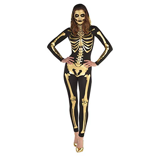 Amscan - Kostüm Goldenes Skelett, Bodysuit mit Kapuze, Knochengerüst, Karneval, Mottoparty, Halloween von amscan