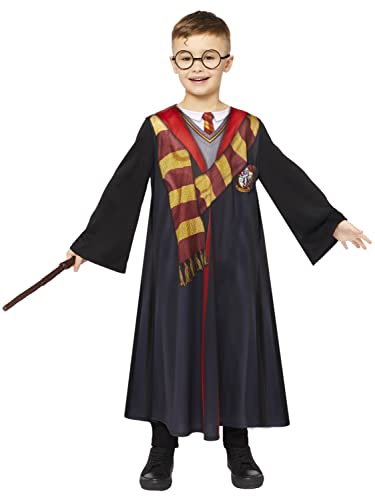 Amscan - Kinderkostüm Harry Potter, Gewand mit Hemd-Blende, Bille, Zauberstab, Magier, Zauberer, 128, Schwarz von amscan