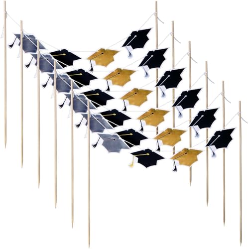 Schwarz, Gold & Silber Graduierung Cap Girlande Cake Topper (21,6 cm) 6 Stück - Papier und Holz, festliche Partydekoration für Abschlussfeiern von amscan